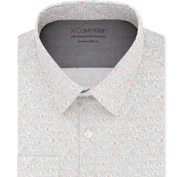 Calvin Klein Men's Patterned Collared Dress Shirt Orange Size 14-14.1/2_32-33_S