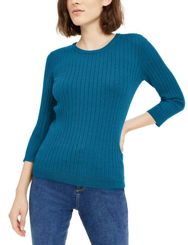 Maison Jules Women's Ribbed Crew-Neck Sweater Green Size Large