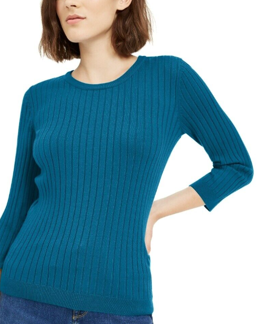 Maison Jules Women's Ribbed Crew-Neck Sweater Green Size Large