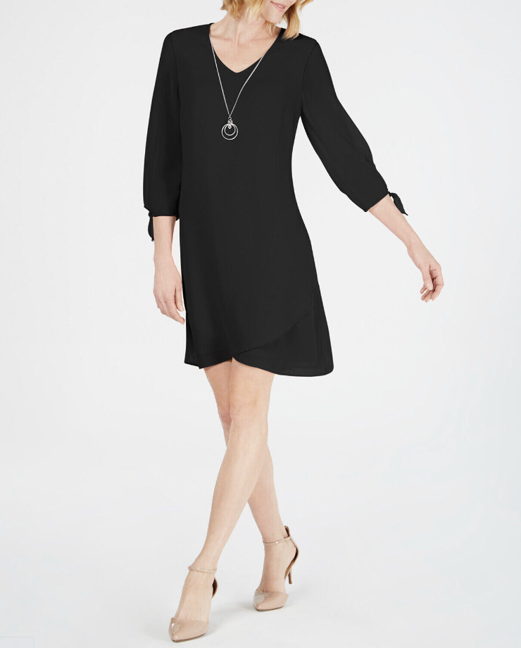 JM Collection Women's Tie-Sleeve Necklace Dress Black Size Small