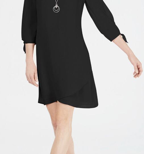JM Collection Women's Tie-Sleeve Necklace Dress Black Size Small