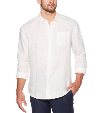 Cubavera Men's Solid Linen Shirt White Size Large