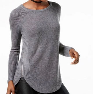 INC International Concepts Women's Waffle Knit Side Zip Tunic Sweater Gray Size Petite S/M