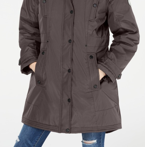 Madden Girl Junior's Hooded Faux Trim Parka Gray Size Medium