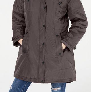 Madden Girl Junior's Hooded Faux Trim Parka Gray Size Medium