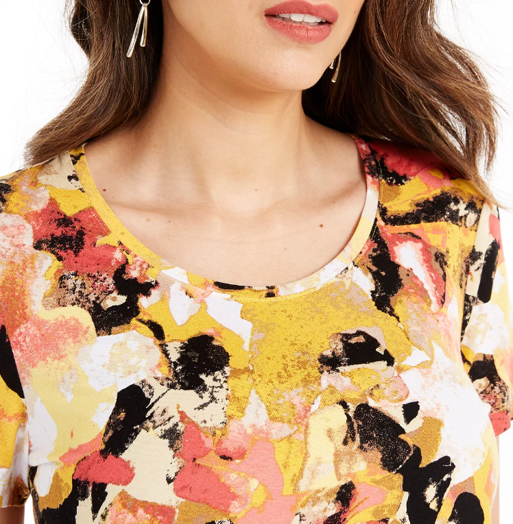 JM Women's Collection Scoop-Neck Damask Top Black Size Medium