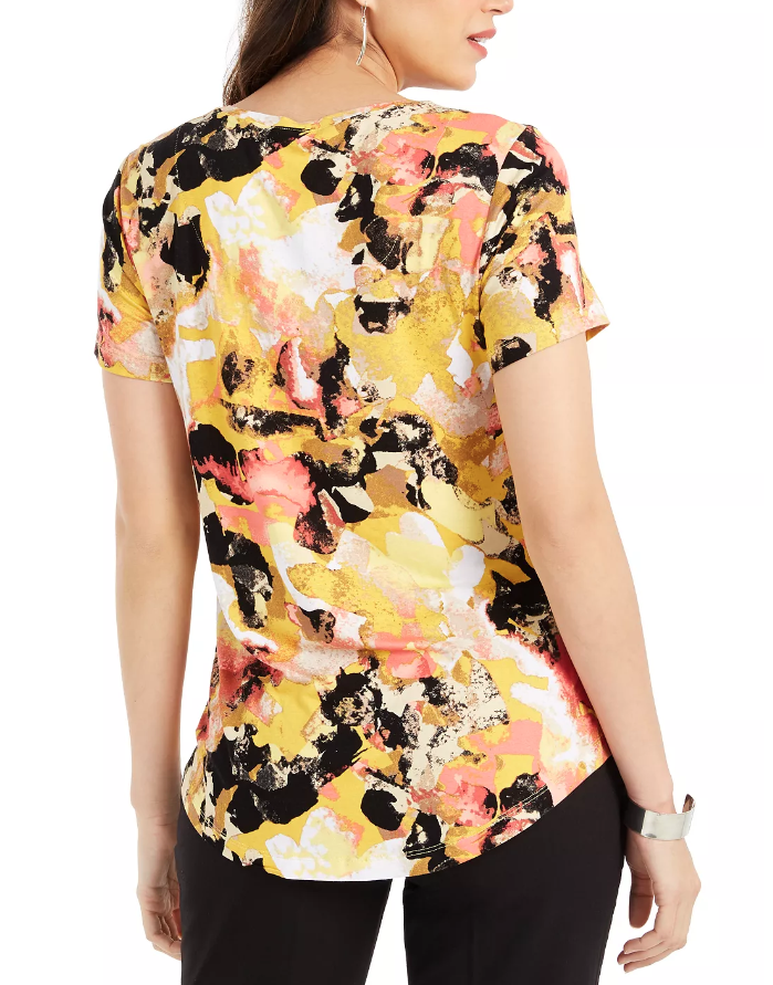 JM Women's Collection Scoop-Neck Damask Top Black Size Medium