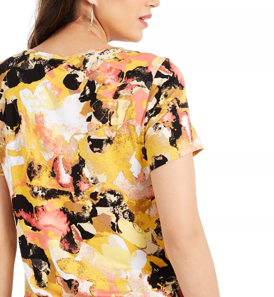 JM Women's Collection Scoop-Neck Damask Top Black Size Medium