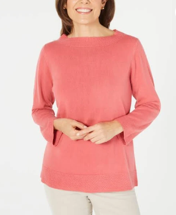 Karen Scott Women's Bateau-Neck Long-Sleeve Sweater Pink Size Large