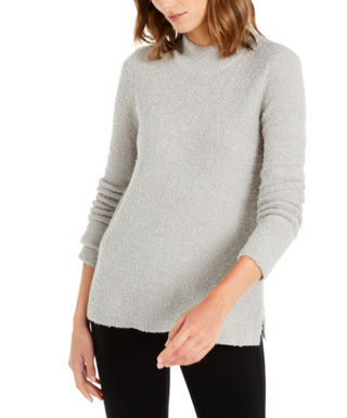 Alfani Women's Mock-Neck Boucle Sweater Gray Size Large