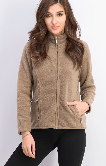 Karen Scott Women's Sport Zip-Up Zeroproof Fleece Jacket Brown Size Large