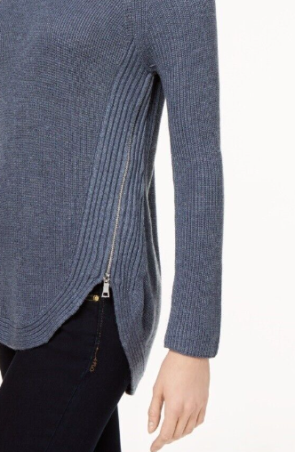 INC International Concepts Women's Waffle Knit Side Zip Tunic Sweater Blue Size Petite S/M