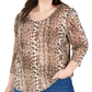 INC International Concepts Women's Plus Size Printed 3/4-Sleeve Top Brown Size 0X