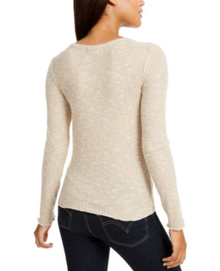 Crave Fame Juniors' Cozy Rib-Knit Top Beige Size Large