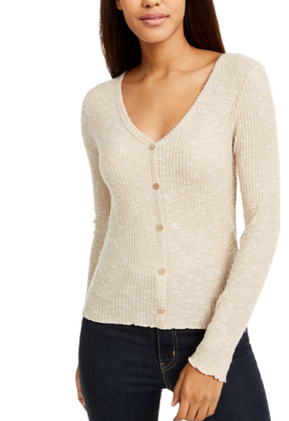 Crave Fame Juniors' Cozy Rib-Knit Top Beige Size Large