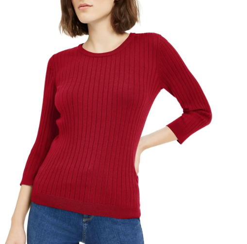 Maison Jules Women's Ribbed Crew Neck Sweater Red Size Extra Large
