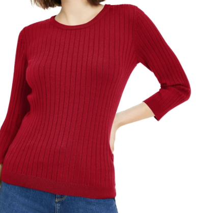 Maison Jules Women's Ribbed Crew Neck Sweater Red Size Extra Large