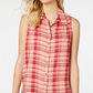 Style & Co Women's Plaid Sleeveless Top Pink Size Large