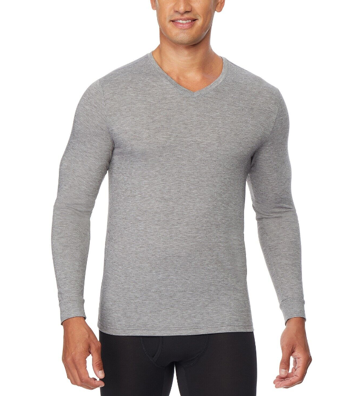 32 Degrees Men's Base Layer V-Neck Shirt Gray Size Large