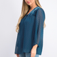 Style & Co Women's Mixed-Media Sheer-Sleeve Blouse Green Size Large