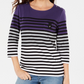 Karen Scott Women's Striped Colorblocked Top Purple Size Petite Medium