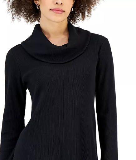 Karen Scott Women's Sport Cowl Neck Top Black Size X-Large