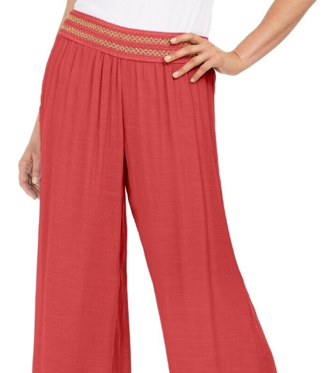 JM Collection Women's Metallic-Detail Wide-Leg Gauze Pants Orange Size Large