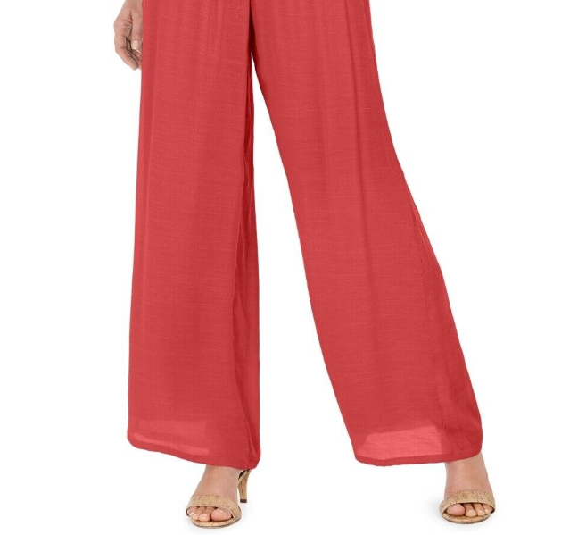 JM Collection Women's Metallic-Detail Wide-Leg Gauze Pants Orange Size Large