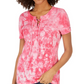 Tommy Hilfiger Women's Cotton Lace-Up Tie-Dyed T-Shirt Pink Size X-Large