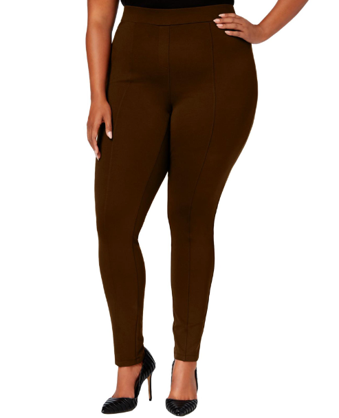 Style & Co Women's Plus Size Seamed Ponte Leggings Brown Size 16W