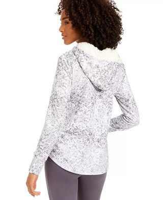 Ideology Women's Snake Print Rounded Hem Hoodie White Size XX-Large