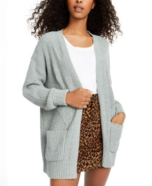 Hippie Rose Women's Long Sleeve Open Cardigan Sweater Green Size Large