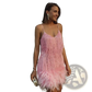 Sequin Feather Tassel v Neck Party Mini Dress
