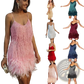 Sequin Feather Tassel v Neck Party Mini Dress