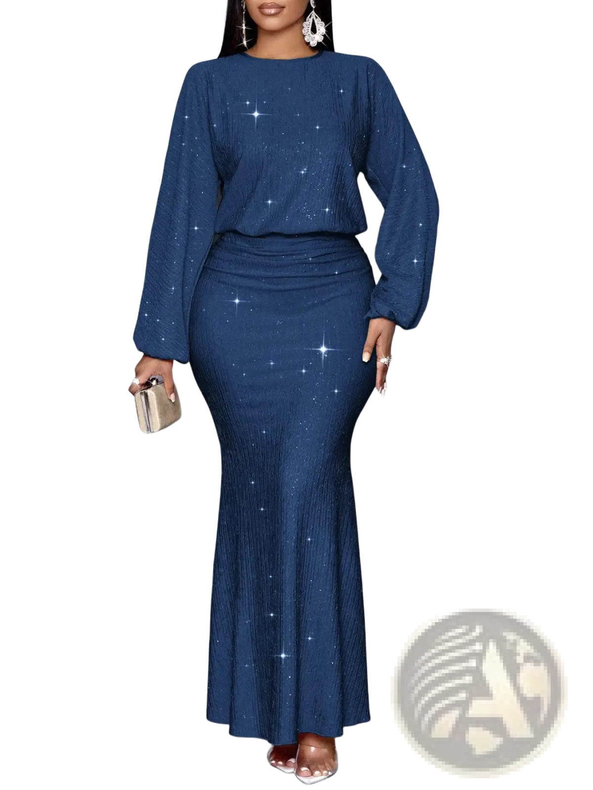 Sequin Lantern Sleeve Mermaid Two Piece Set