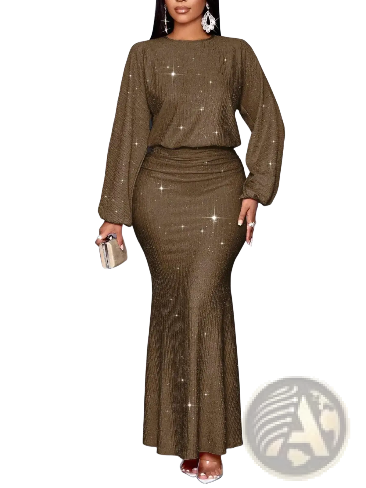 Sequin Lantern Sleeve Mermaid Two Piece Set