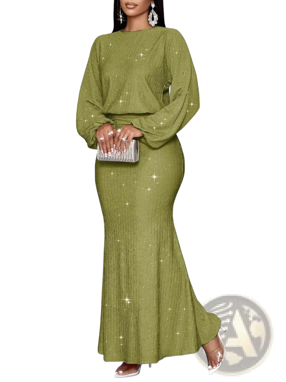 Sequin Lantern Sleeve Mermaid Two Piece Set