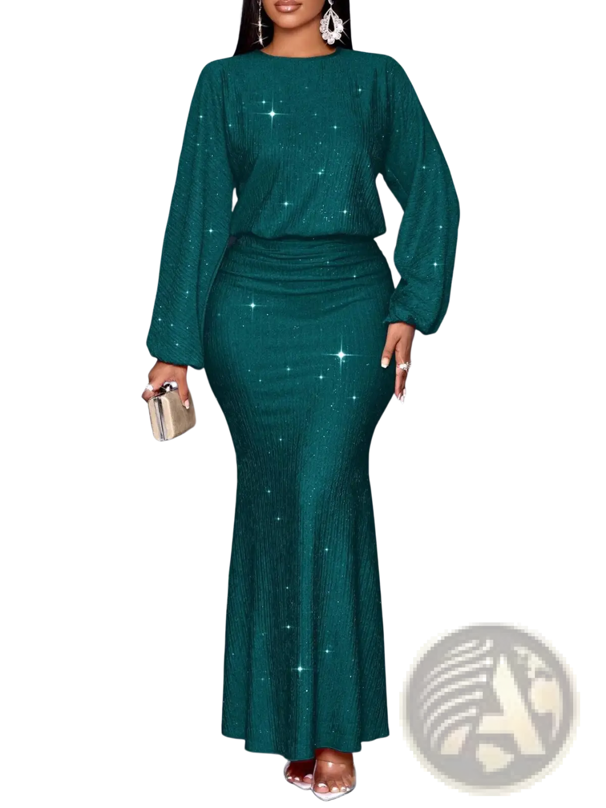Sequin Lantern Sleeve Mermaid Two Piece Set