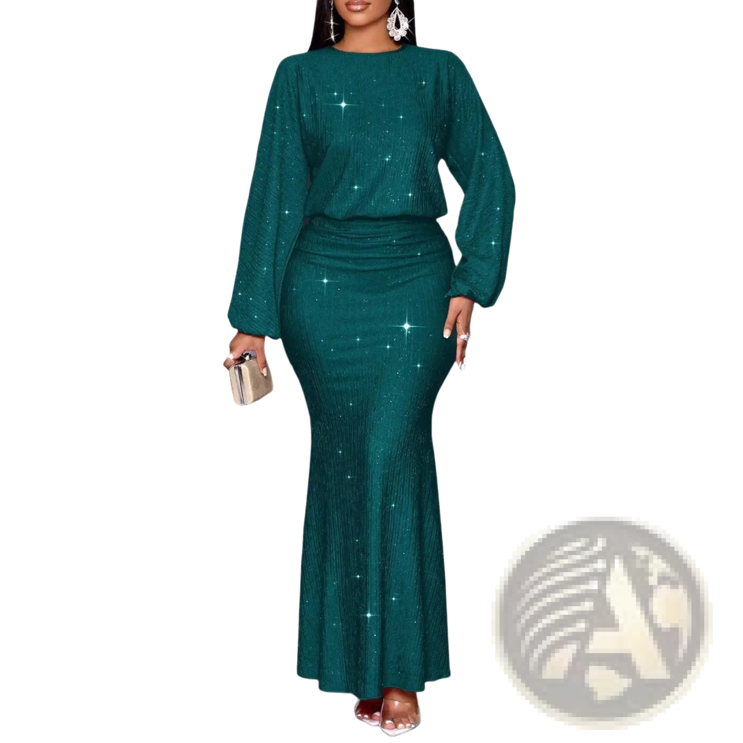 Sequin Lantern Sleeve Mermaid Two Piece Set