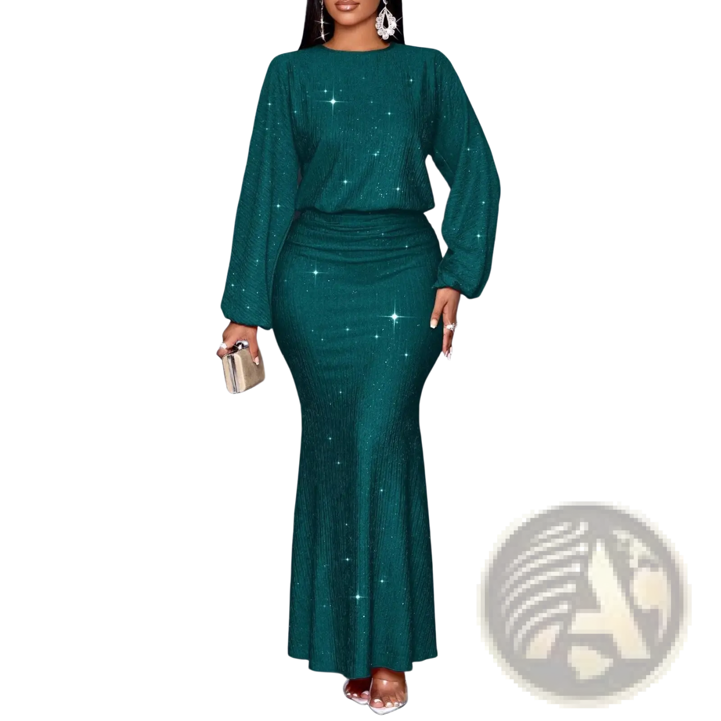 Sequin Lantern Sleeve Mermaid Two Piece Set