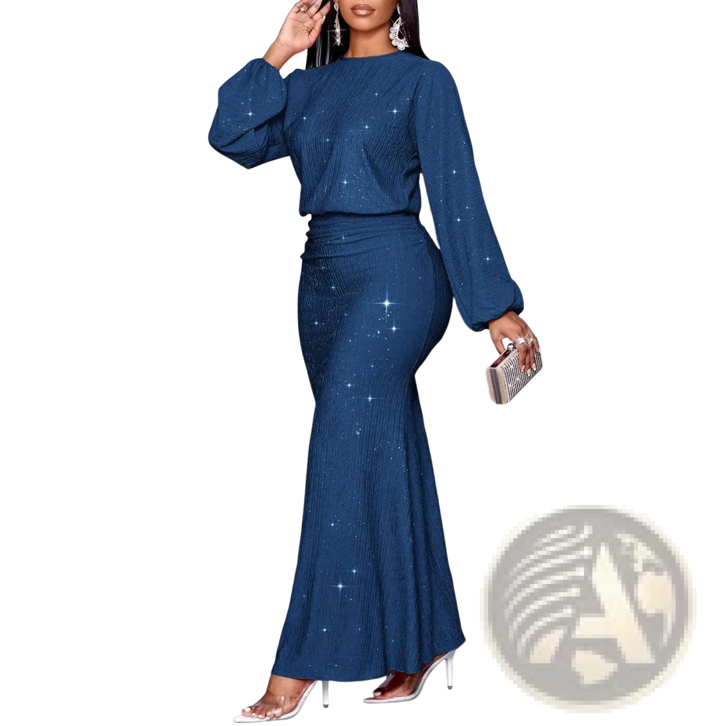 Sequin Lantern Sleeve Mermaid Two Piece Set