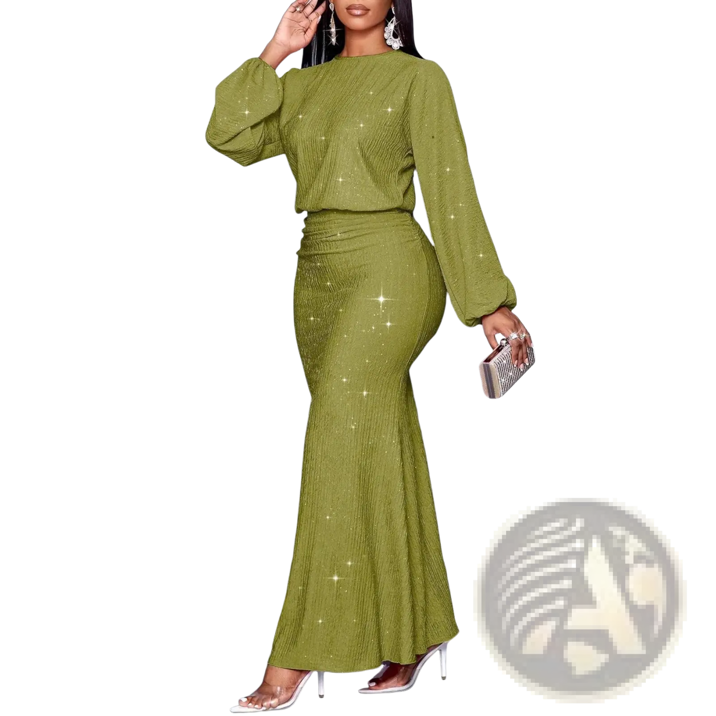 Sequin Lantern Sleeve Mermaid Two Piece Set