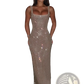 Sequin Square Neck Bodycon Maxi Sling Dress