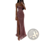 Sequined v Neck High Slit Evening Gown