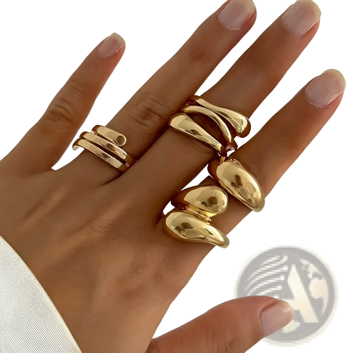 Set of 4 Elegant Adjustable Golden Geometric Rings