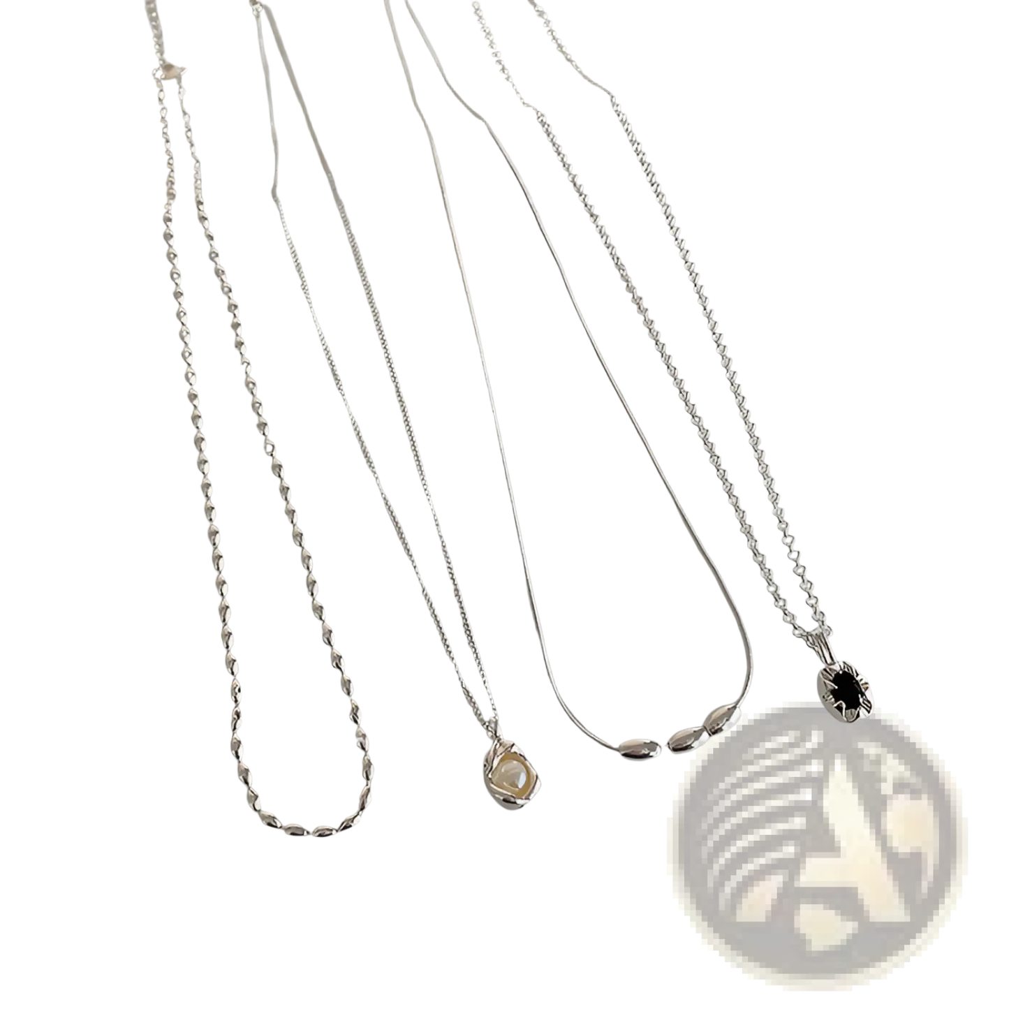Set of Five Minimalist Silver and Pearl Pendant Necklaces