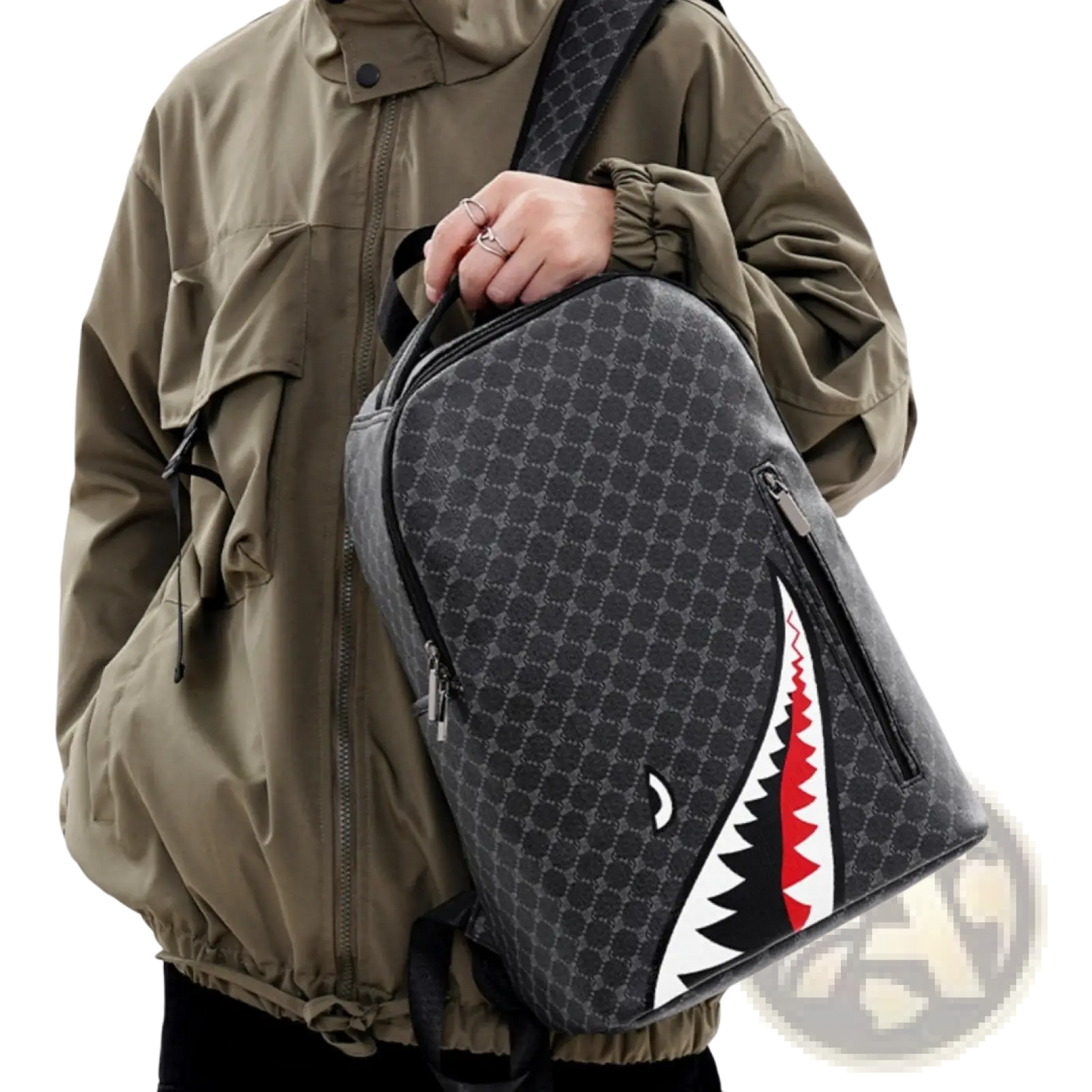 Shark Backpack Large Capacity Geometric Business Pu Bag