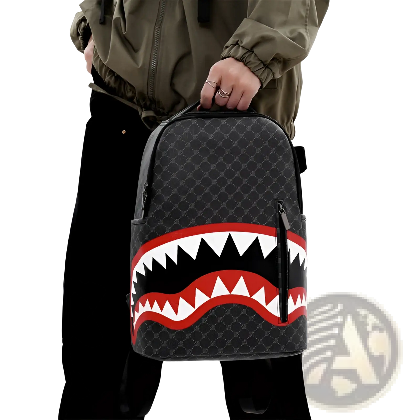 Shark Backpack Large Capacity Geometric Business Pu Bag