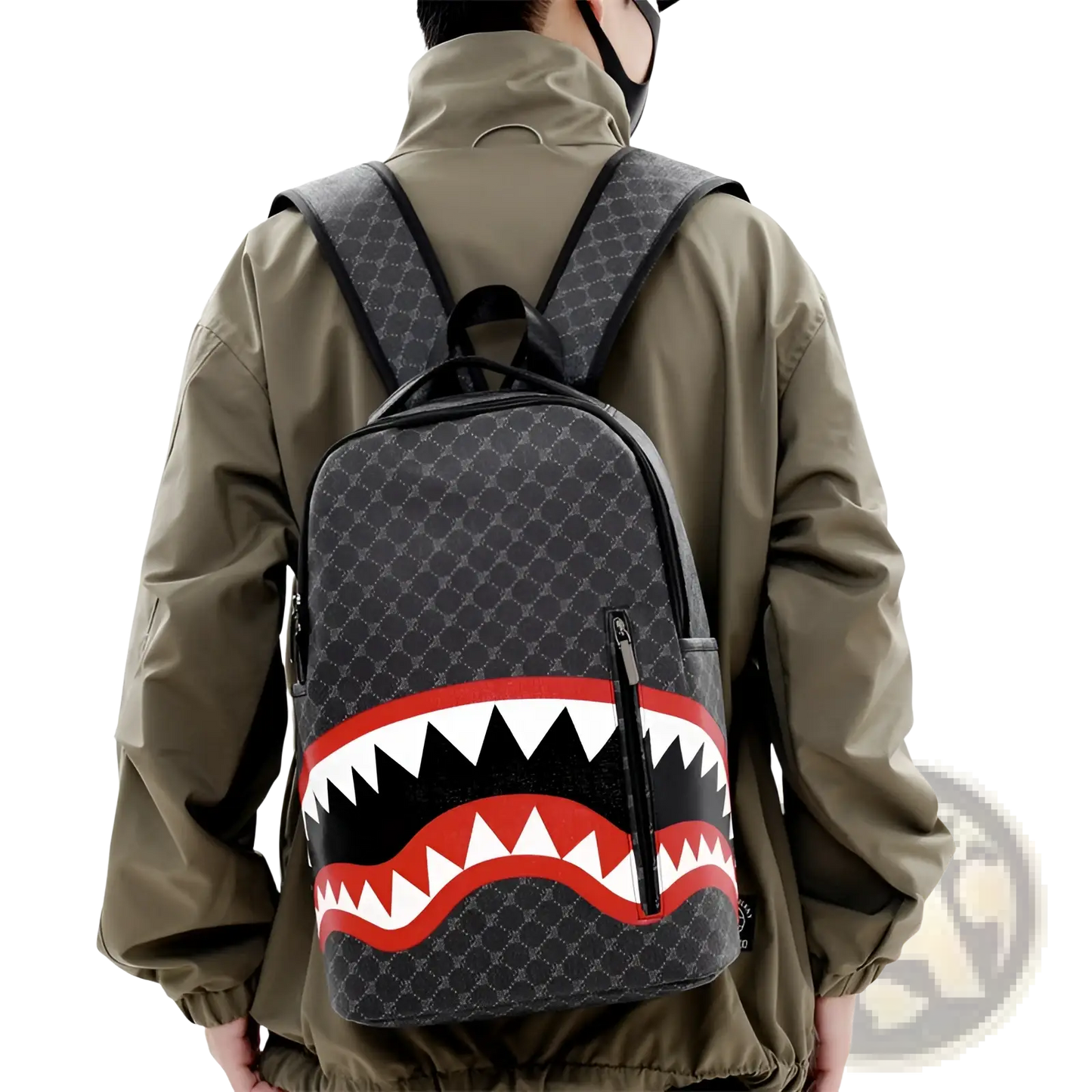 Shark Backpack Large Capacity Geometric Business Pu Bag