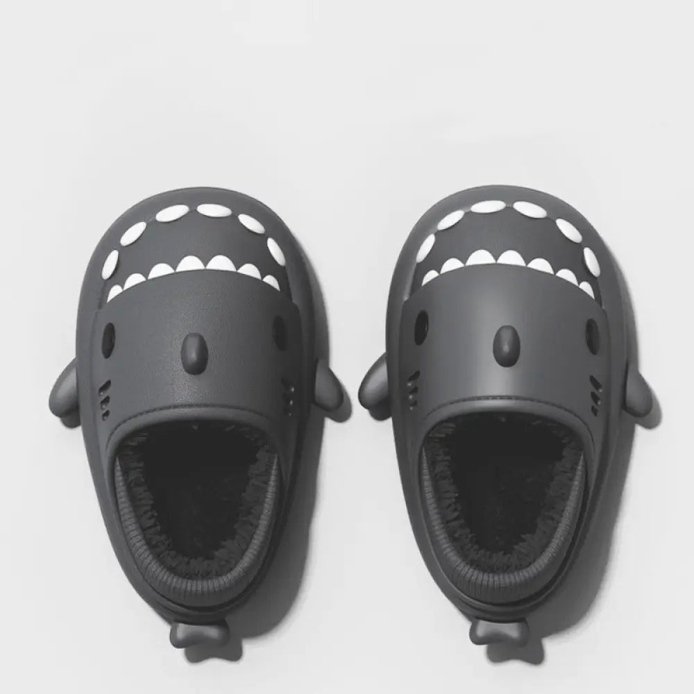 Plush Shark Winter House Slippers with Soft Rubber Soles